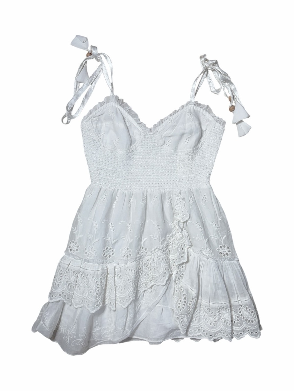 LoveShackFancy Ivory Tie Shoulder Olani Mini Dress Womans M - Picture 2 of 9